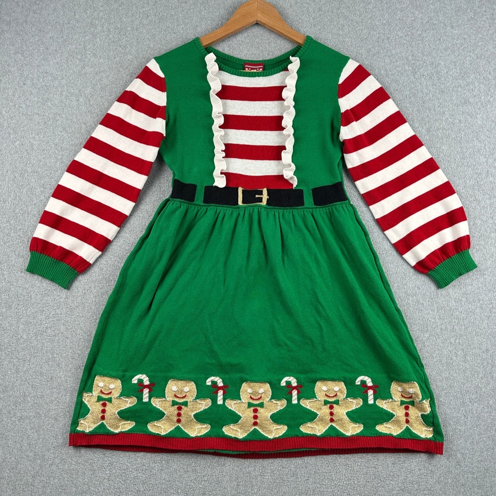 Well Worn Sweater Dress Girls XL 14-16 Green Gingerbread Man Ugly Christmas